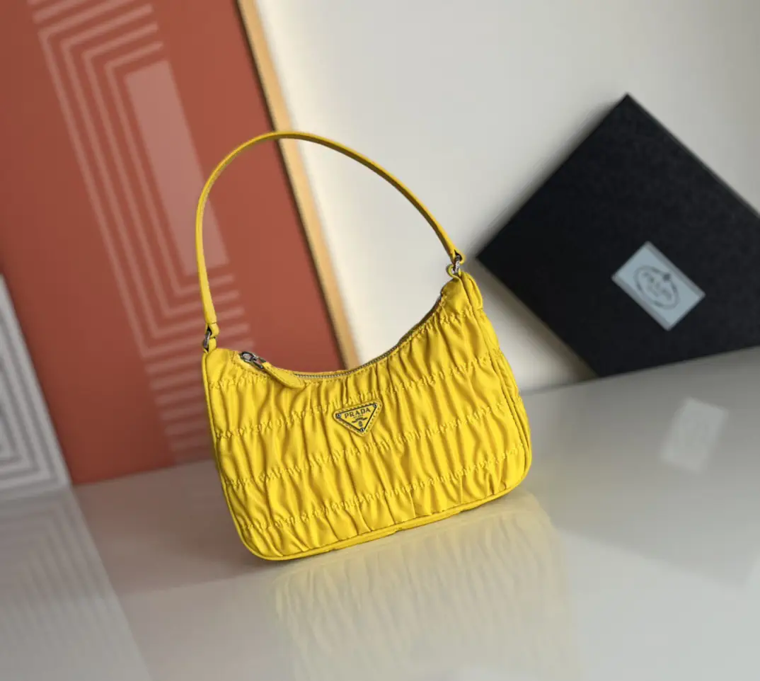 Prada Yellow Ruched Nylon Hobo Shoulder Bag image 1