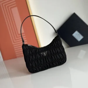 Prada Black Ruched Nylon Hobo Shoulder Bag image 1