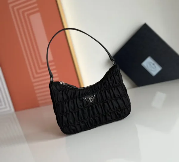 Prada Black Ruched Nylon Hobo Shoulder Bag image 1