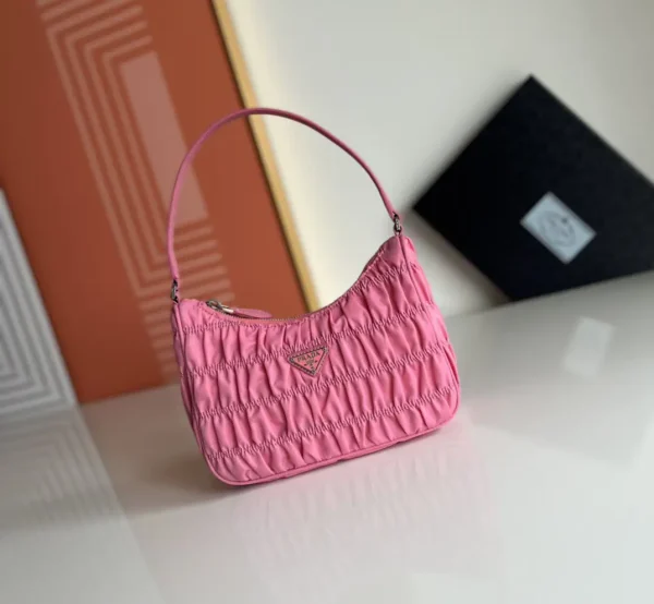 Prada Pink Ruched Nylon Hobo Shoulder Bag image 1