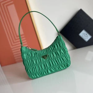 Prada Green Ruched Nylon Hobo Shoulder Bag image 1