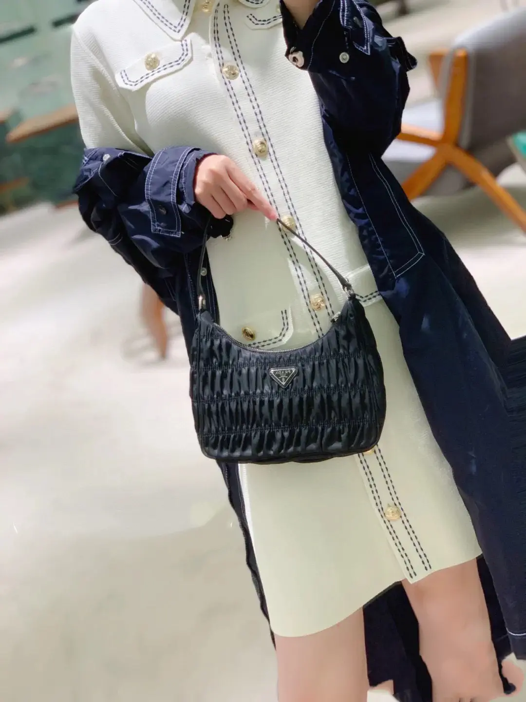 Prada Black Ruched Shoulder Bag image 1