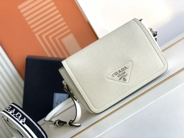 Prada White Pebbled Leather Crossbody Bag with Interchangeable Straps image 1