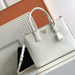 Prada White Saffiano Leather Top Handle Bag image 1