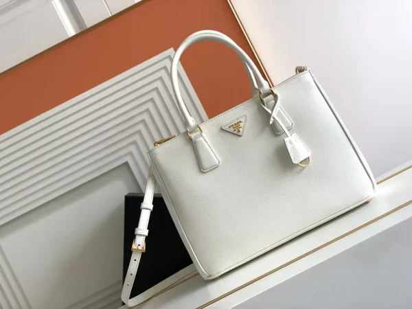 Prada White Saffiano Leather Top Handle Bag image 1
