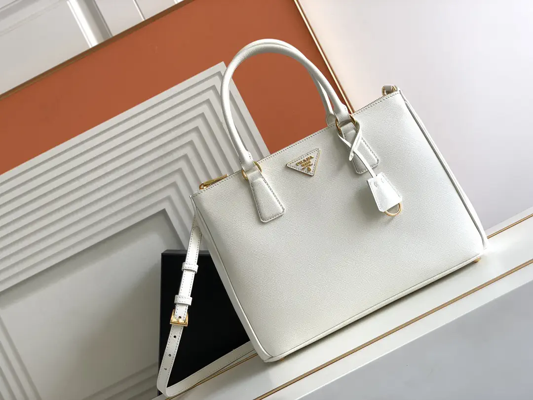 Prada White Saffiano Leather Top Handle Bag image 1