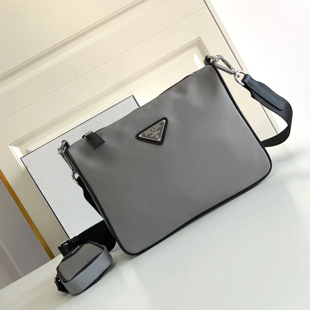 Prada Gray Crossbody Bag with Attached Pouch image 1