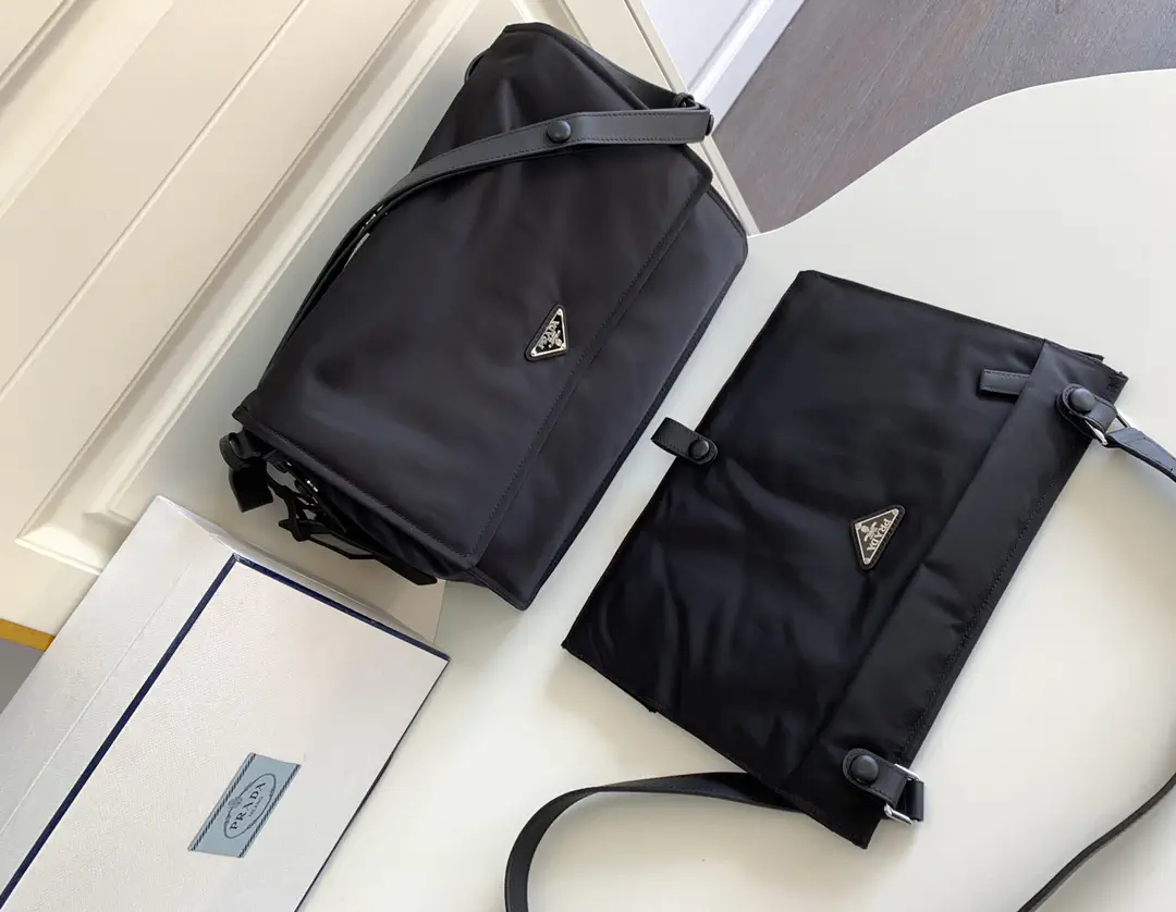 Prada Black Nylon Messenger Bag with Detachable Pouch image 1