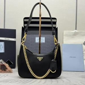 Prada Black Leather Hobo Shoulder Bag image 1