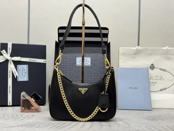 Prada Black Leather Hobo Shoulder Bag image 1