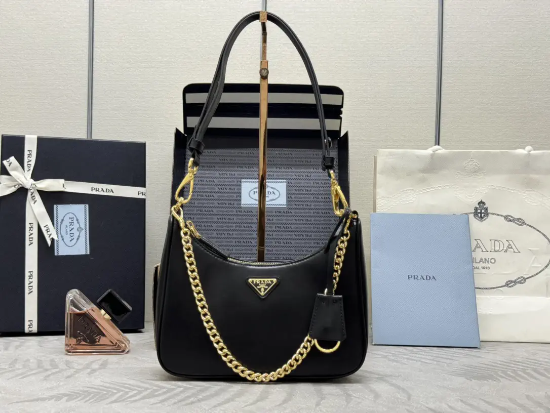 Prada Black Leather Hobo Shoulder Bag image 1