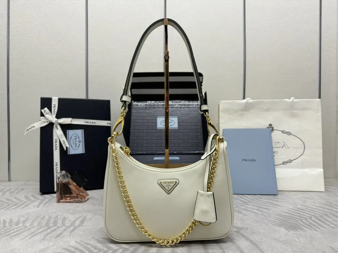 Prada White Leather Hobo Shoulder Bag image 1