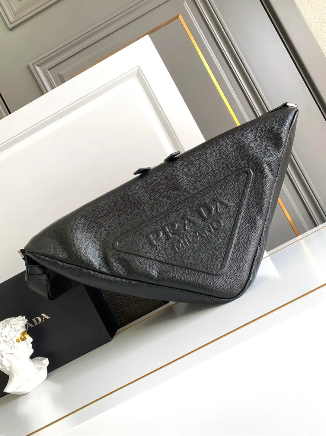 Prada Black Leather Triangle Crossbody Bag image 1