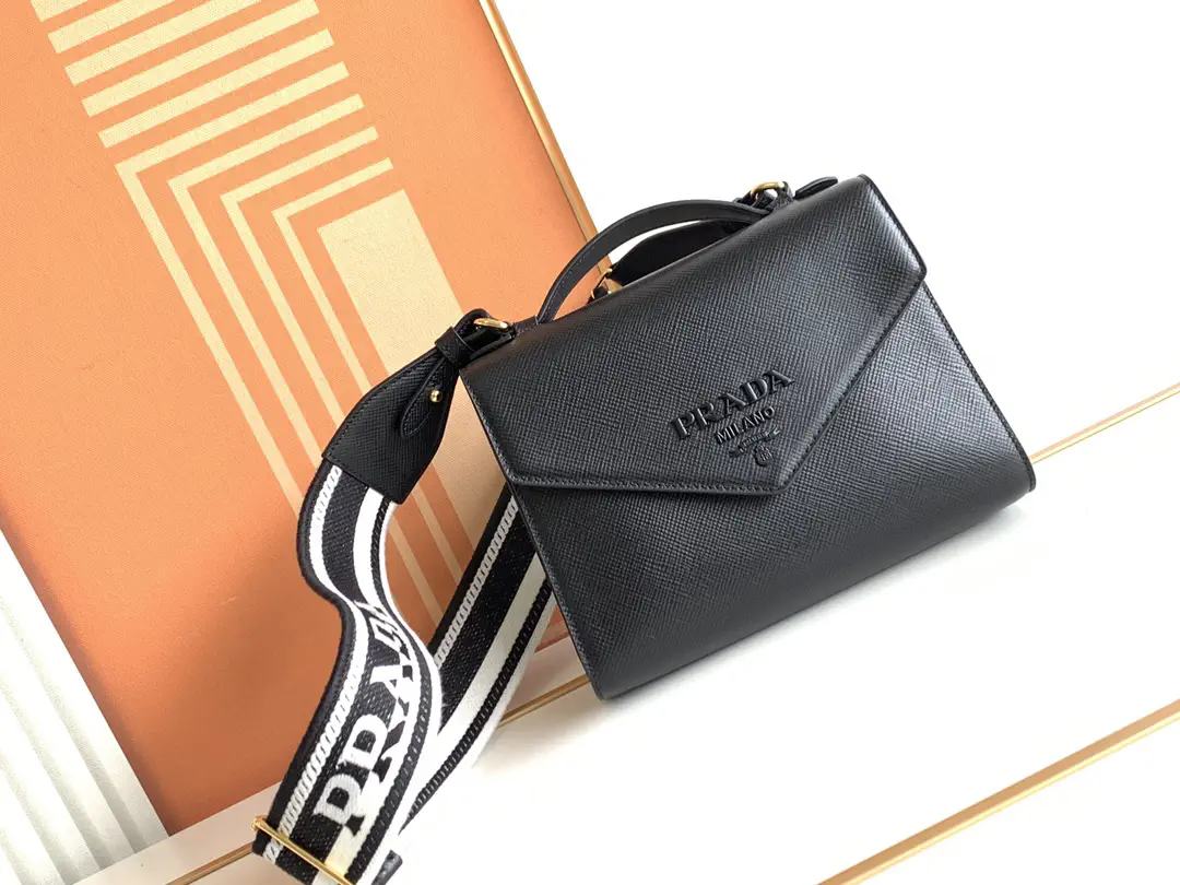 Prada Saffiano Leather Crossbody Bag with Detachable Embroidered Strap image 1