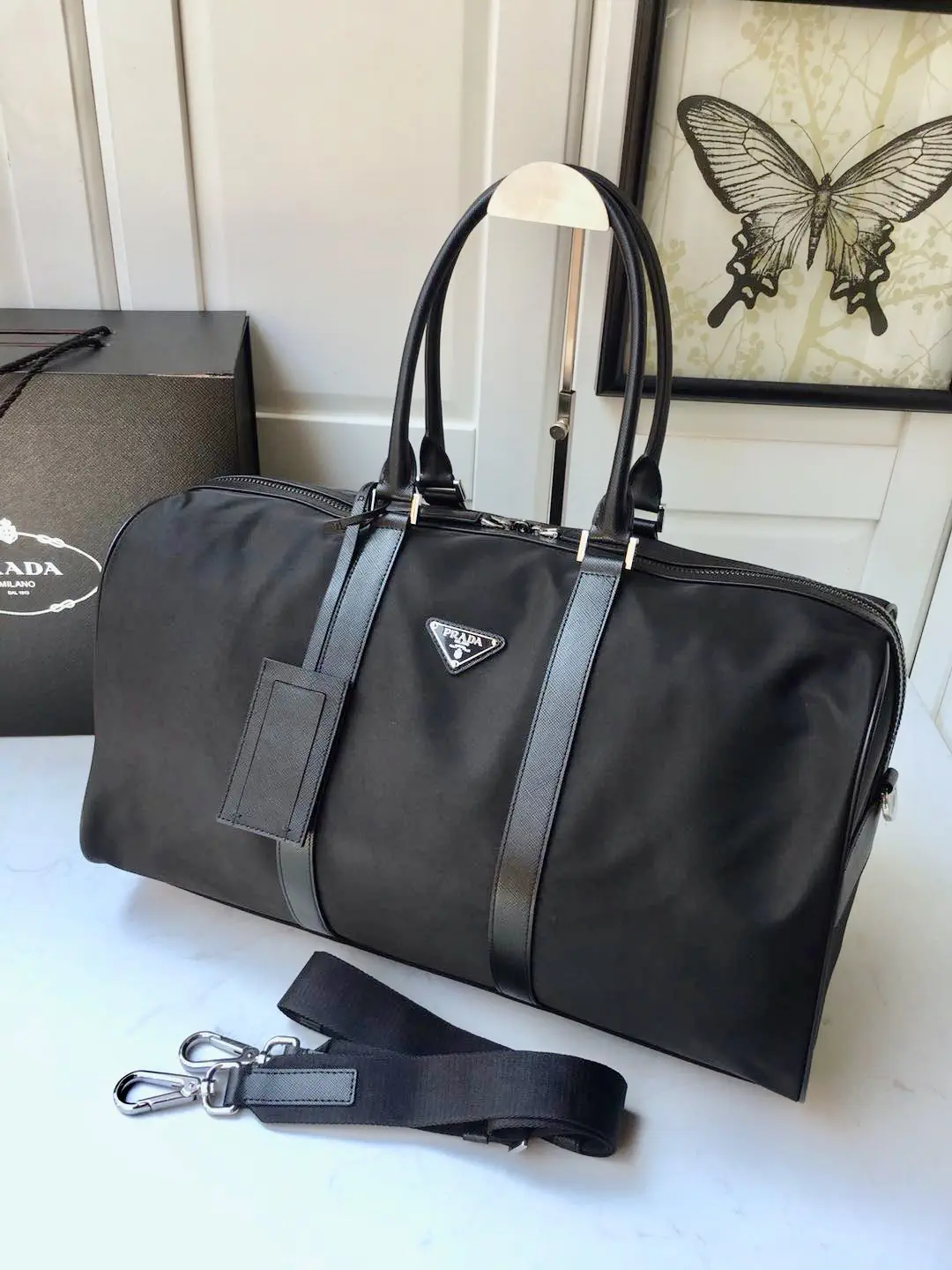 Prada Black Duffle Bag with Triangular Logo image 1