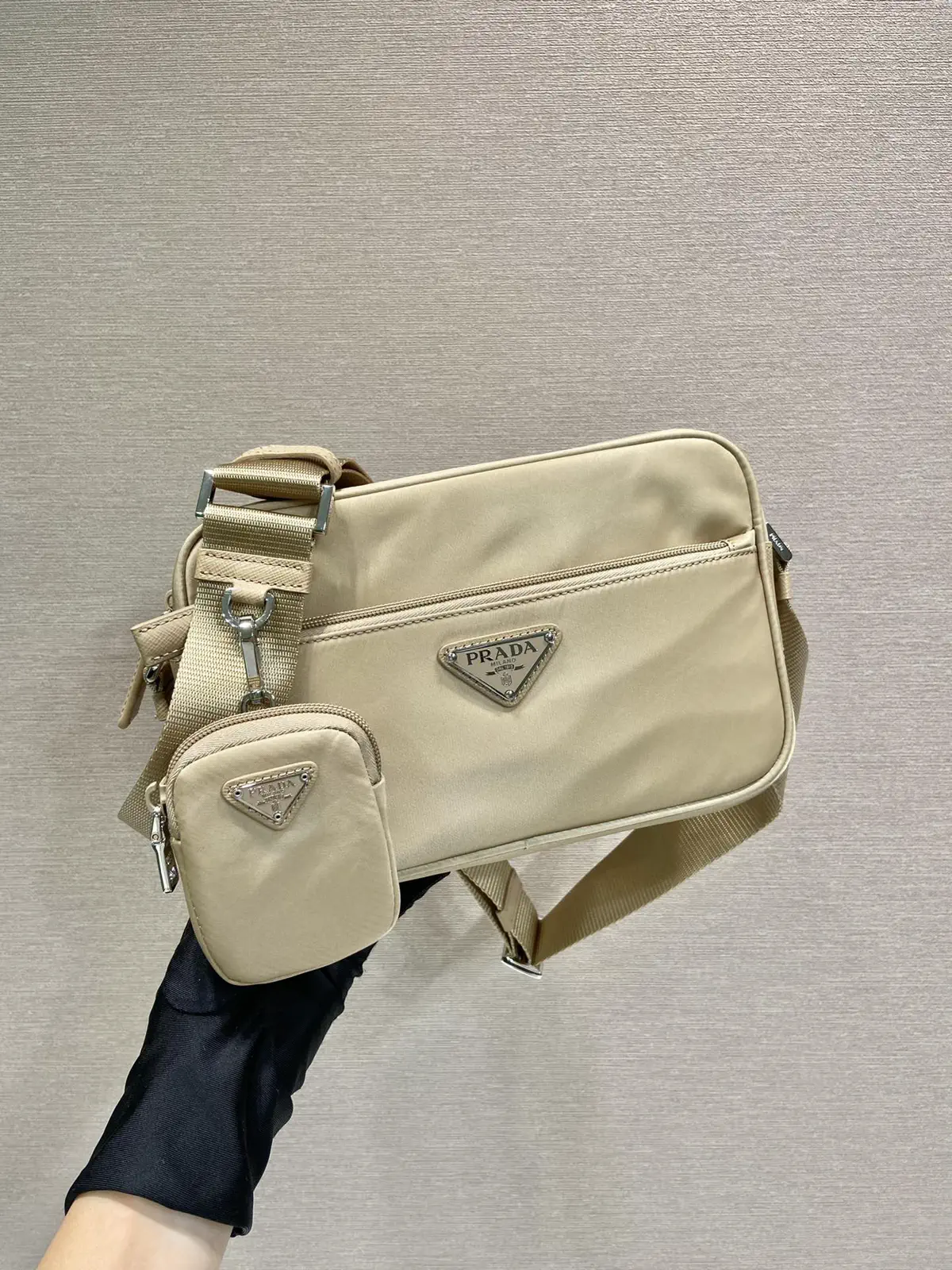 Prada Beige Shoulder Bag with Detachable Pouch image 1