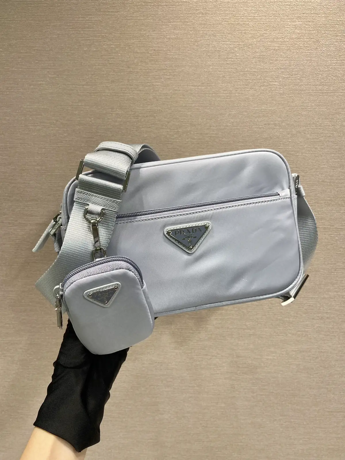 Prada Light Blue Shoulder Bag with Detachable Pouch image 1