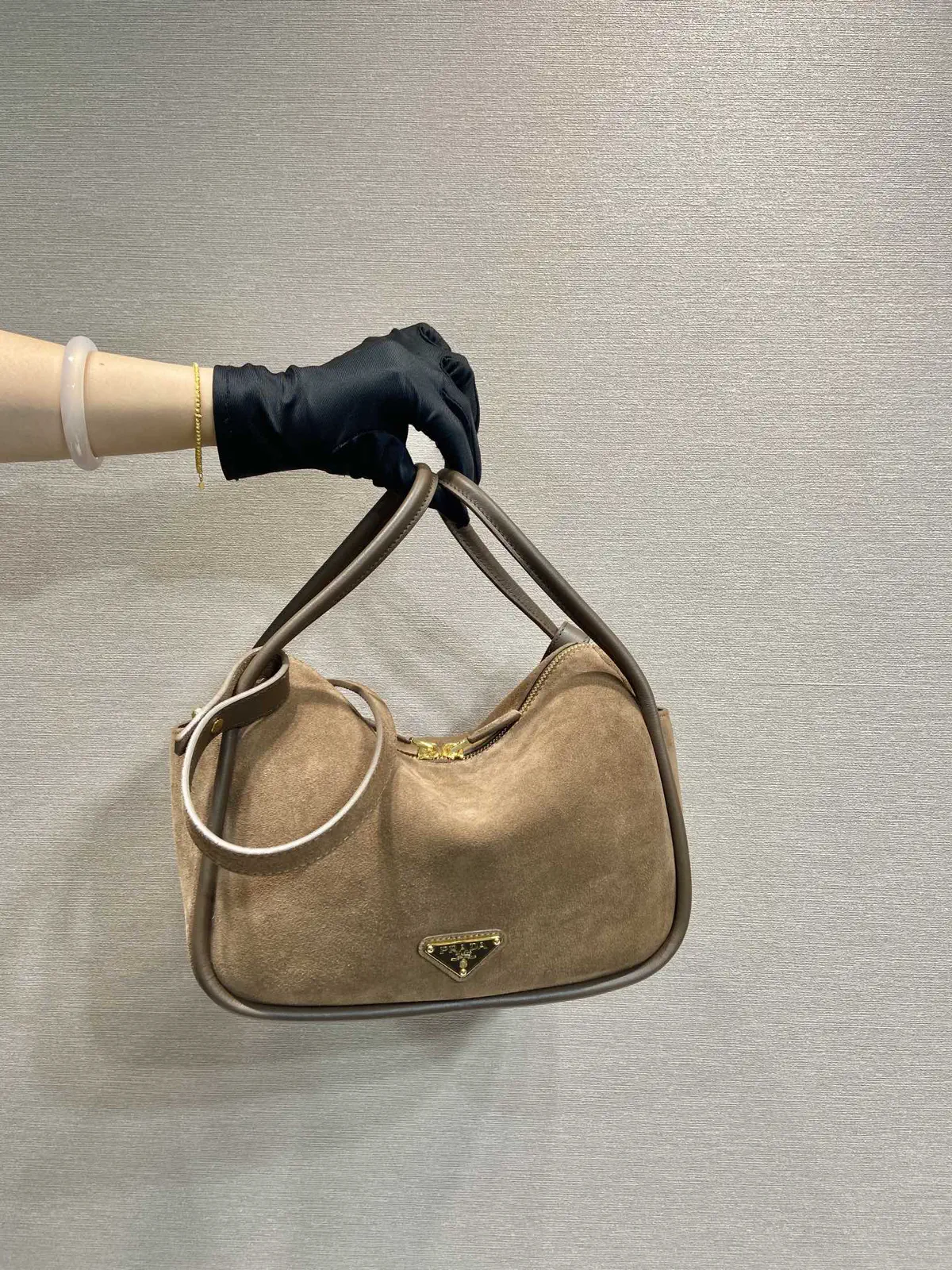 Prada Suede Top Handle Bag with Detachable Shoulder Strap image 1