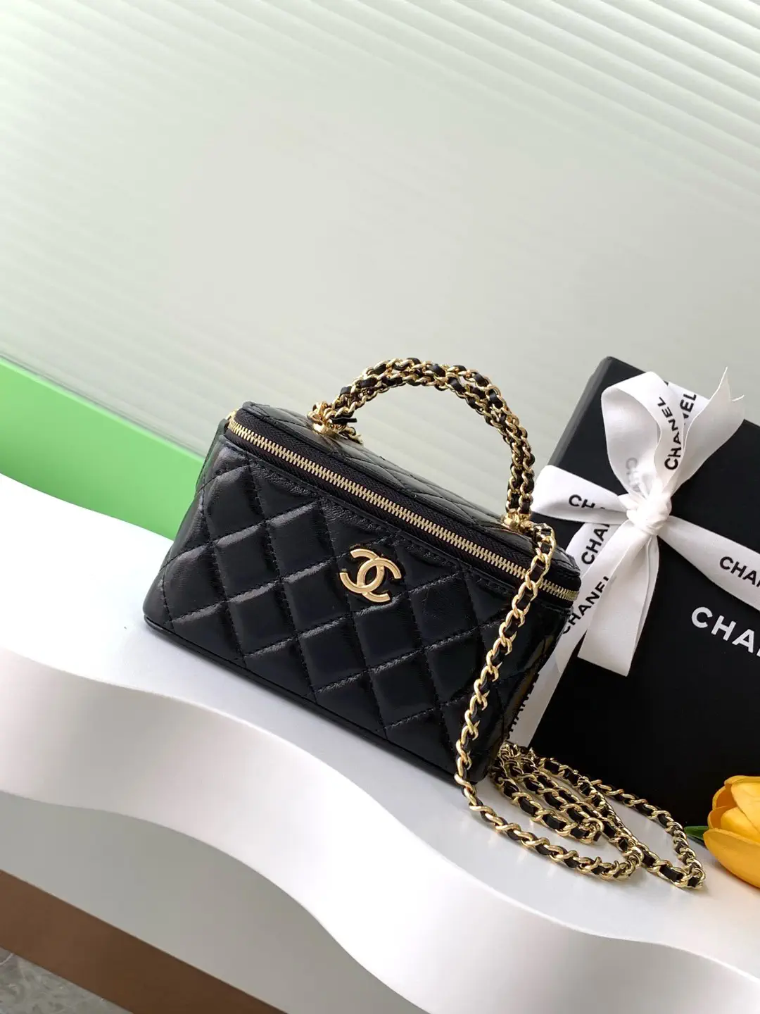 Chanel Quilted Chain Handle Box Cosmetic Bag image 1