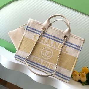 Chanel Striped Canvas Tote Bag image 1