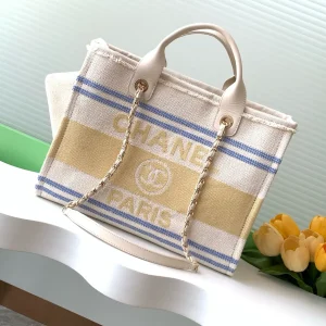 Chanel Striped Canvas Tote Bag image 1