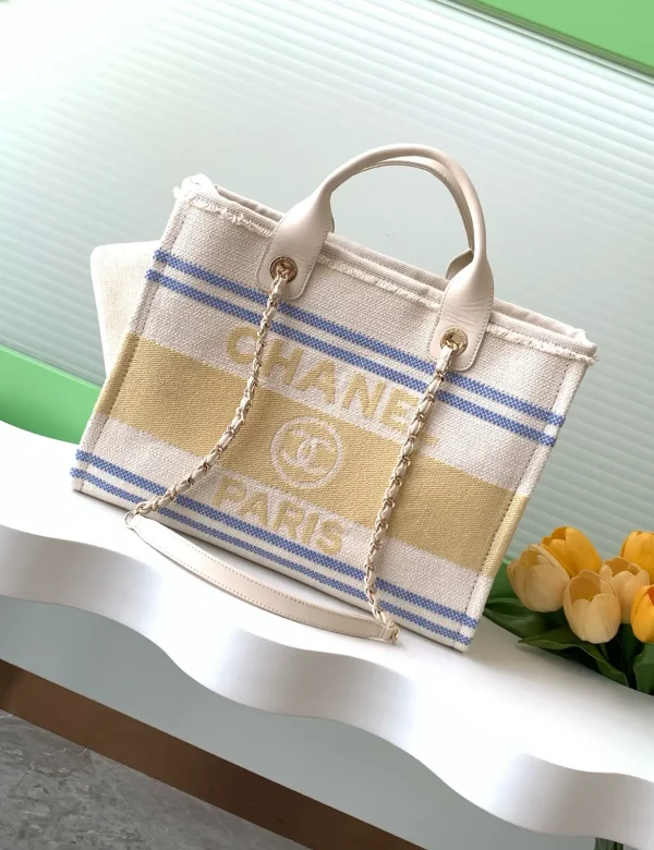 Chanel Striped Canvas Tote Bag image 1