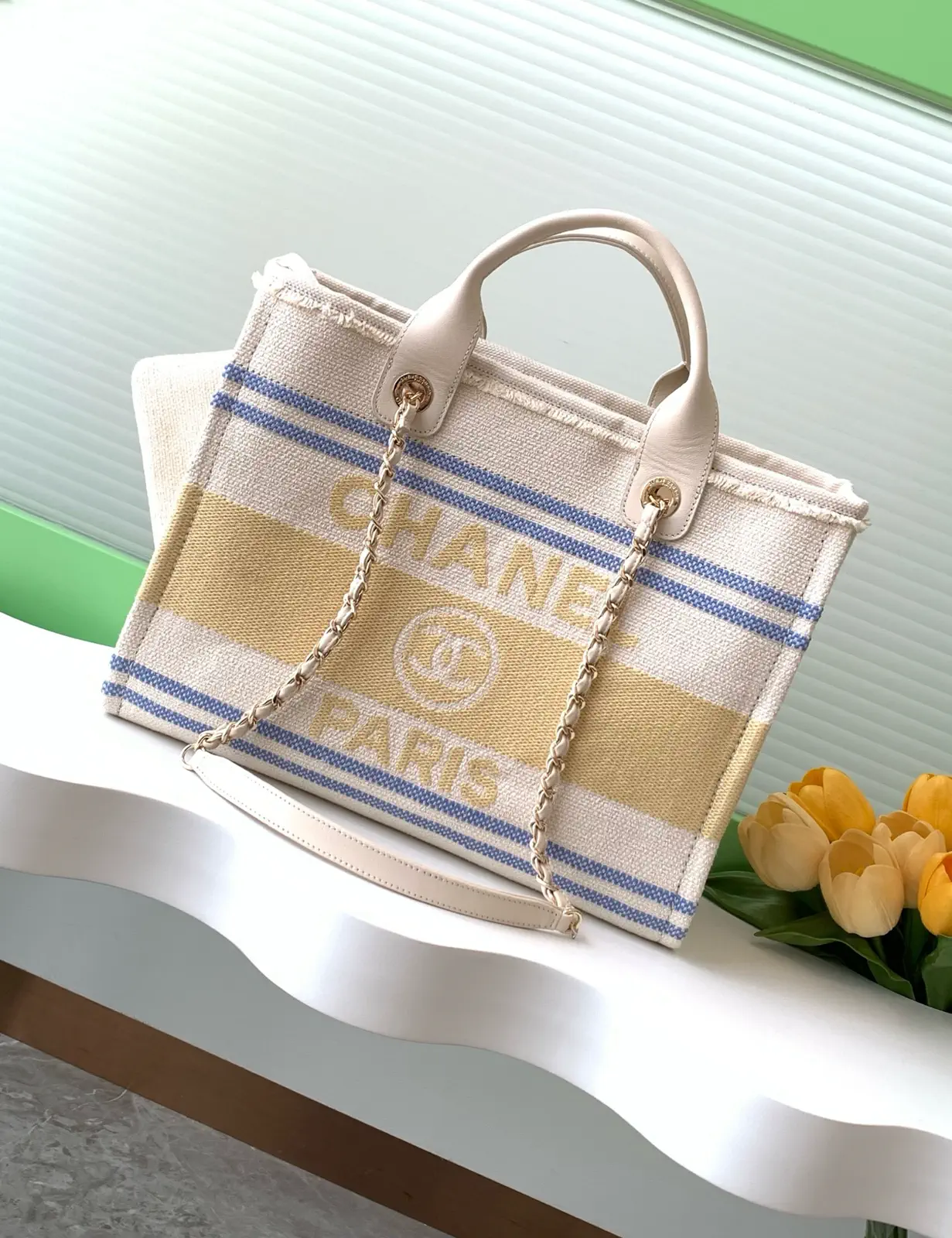 Chanel Striped Canvas Tote Bag image 1