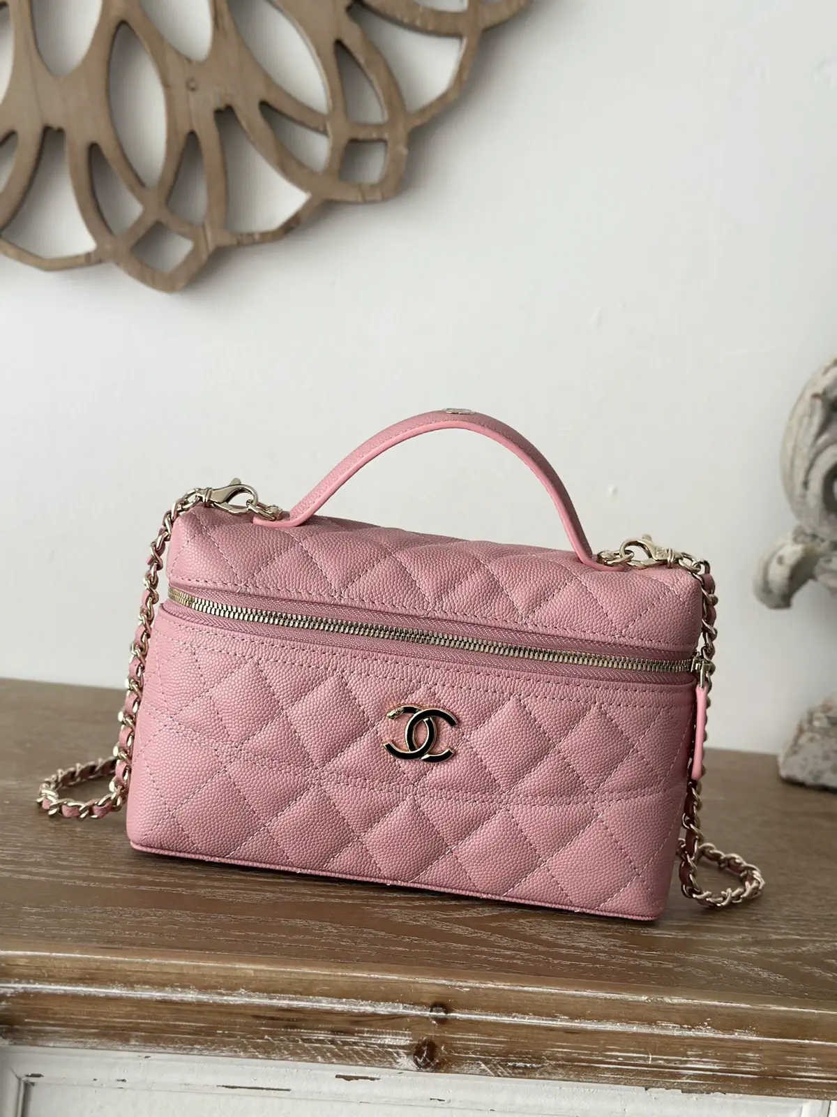 Chanel Quilted Pink Top Handle Chain Bag image 1