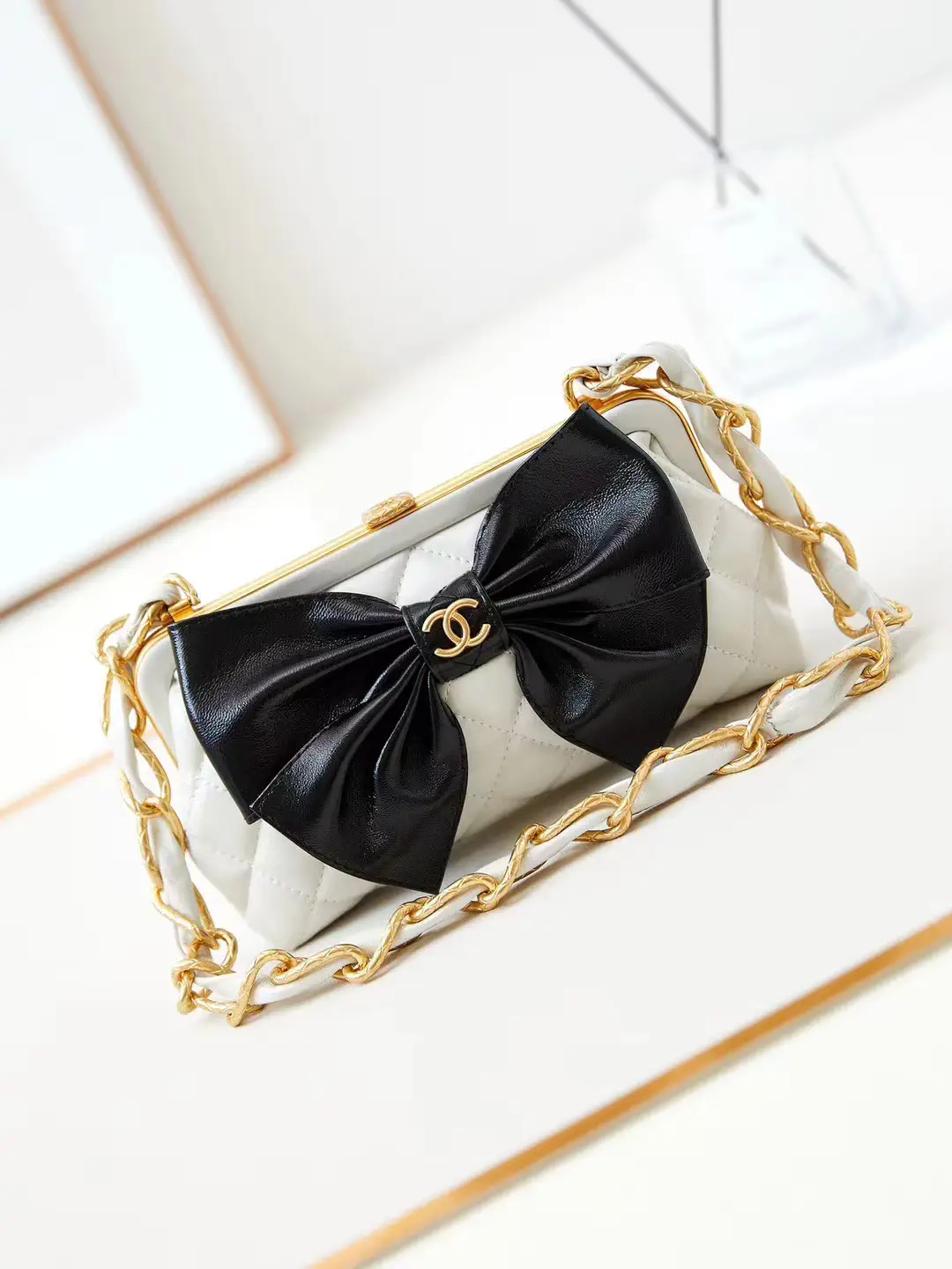 Chanel Quilted Bow Frame Clutch with Chain Strap image 1