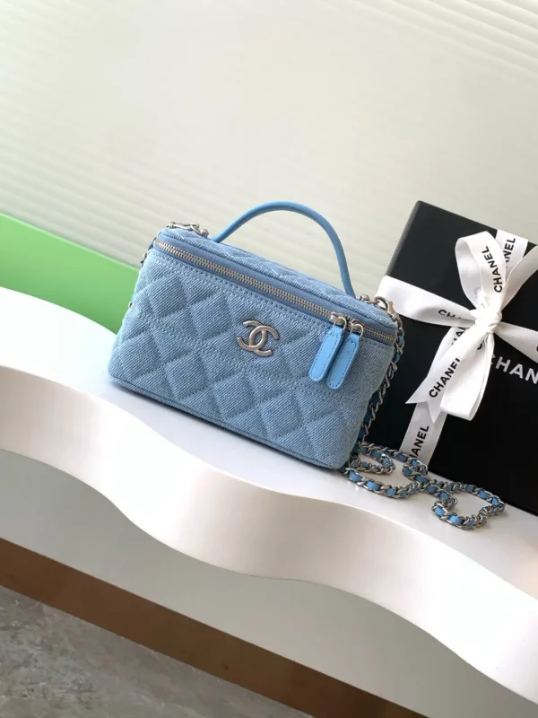 Chanel Quilted Denim Vanity Case with Chain Strap image 1