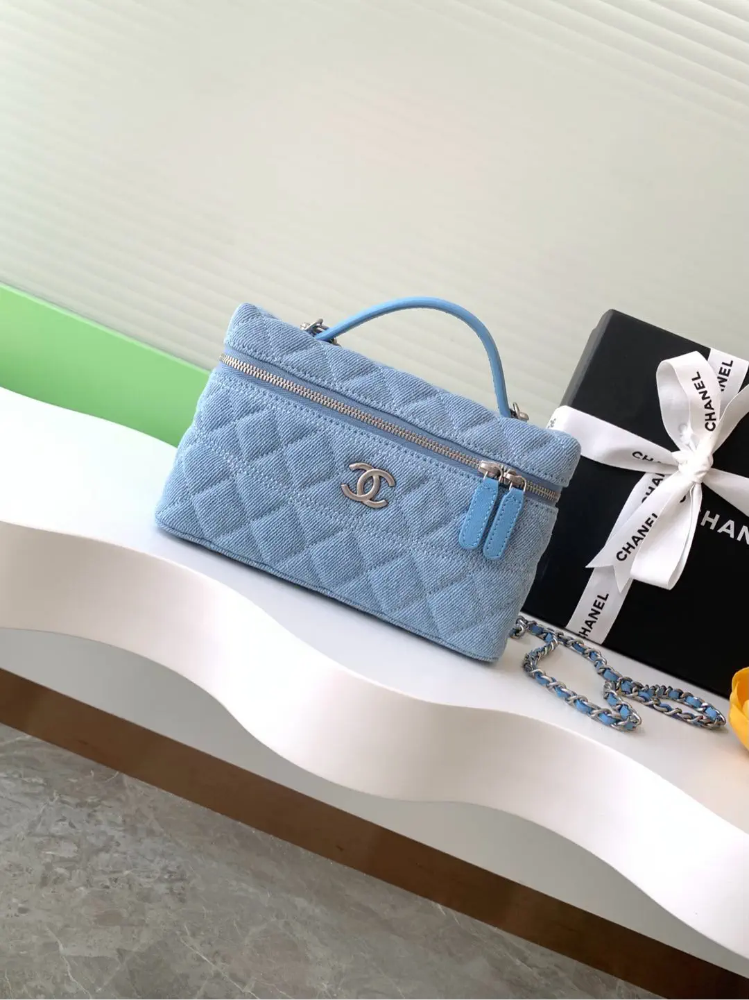 Chanel Quilted Denim Top Handle Chain Bag image 1