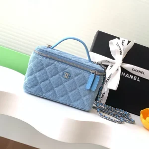 Chanel Quilted Denim Top Handle Chain Clutch image 1