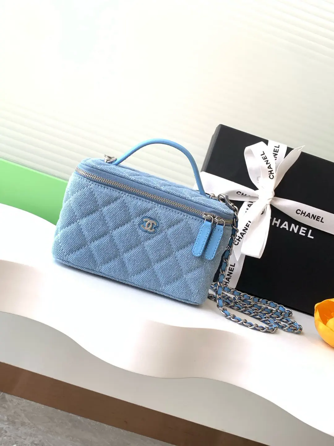 Chanel Quilted Denim Top Handle Chain Clutch image 1
