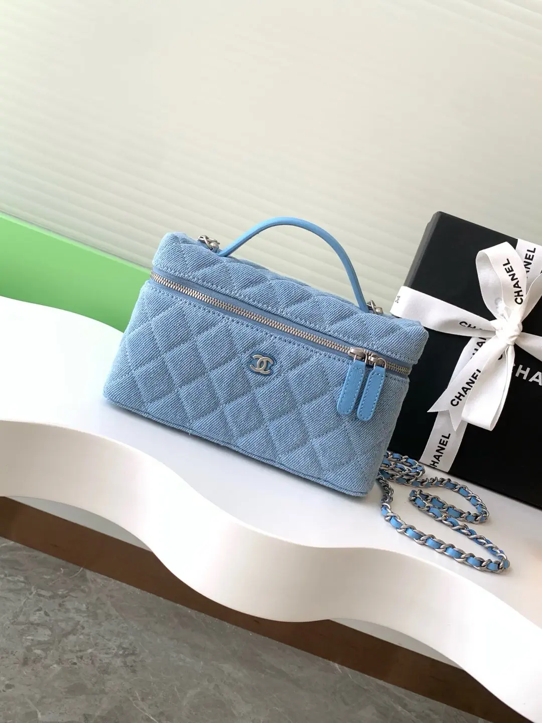 Chanel Quilted Denim Top Handle Chain Bag image 1