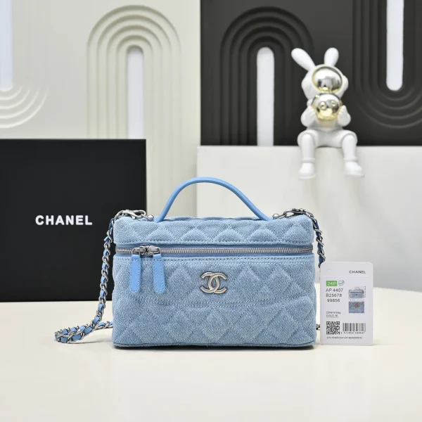 Chanel Quilted Denim Top Handle Chain Bag image 1