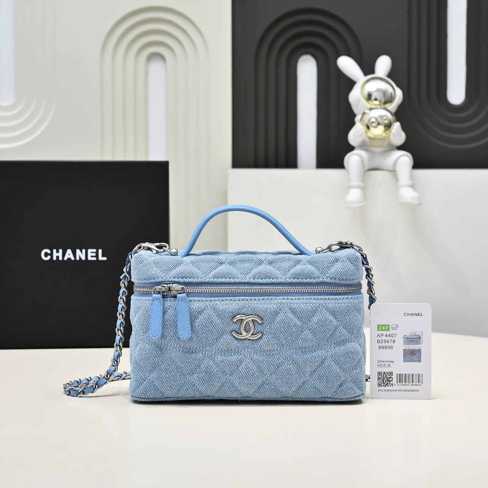 Chanel Quilted Denim Top Handle Chain Bag image 1