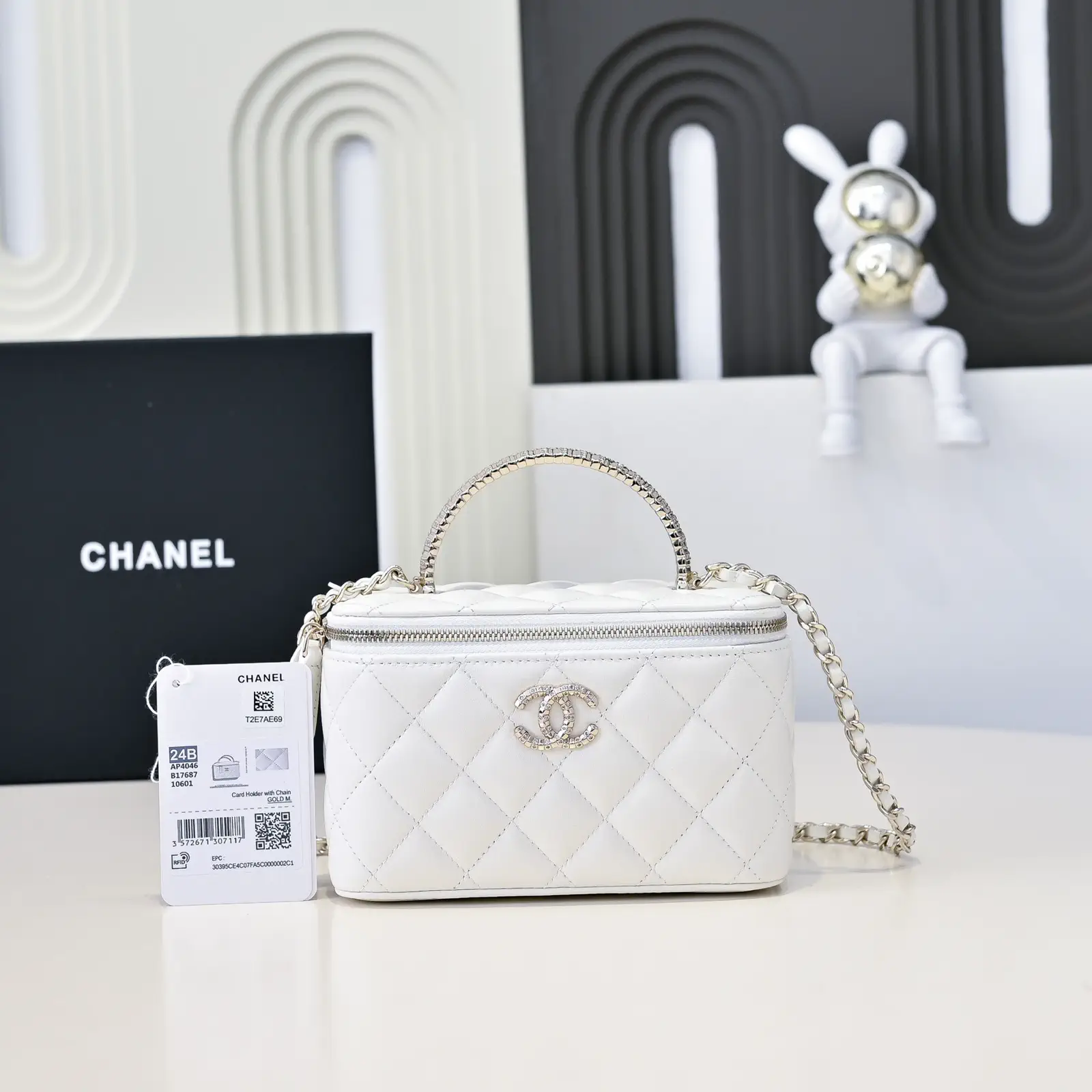 Chanel Quilted Long Box Cosmetic Crossbody Bag with Crystal Handle image 1
