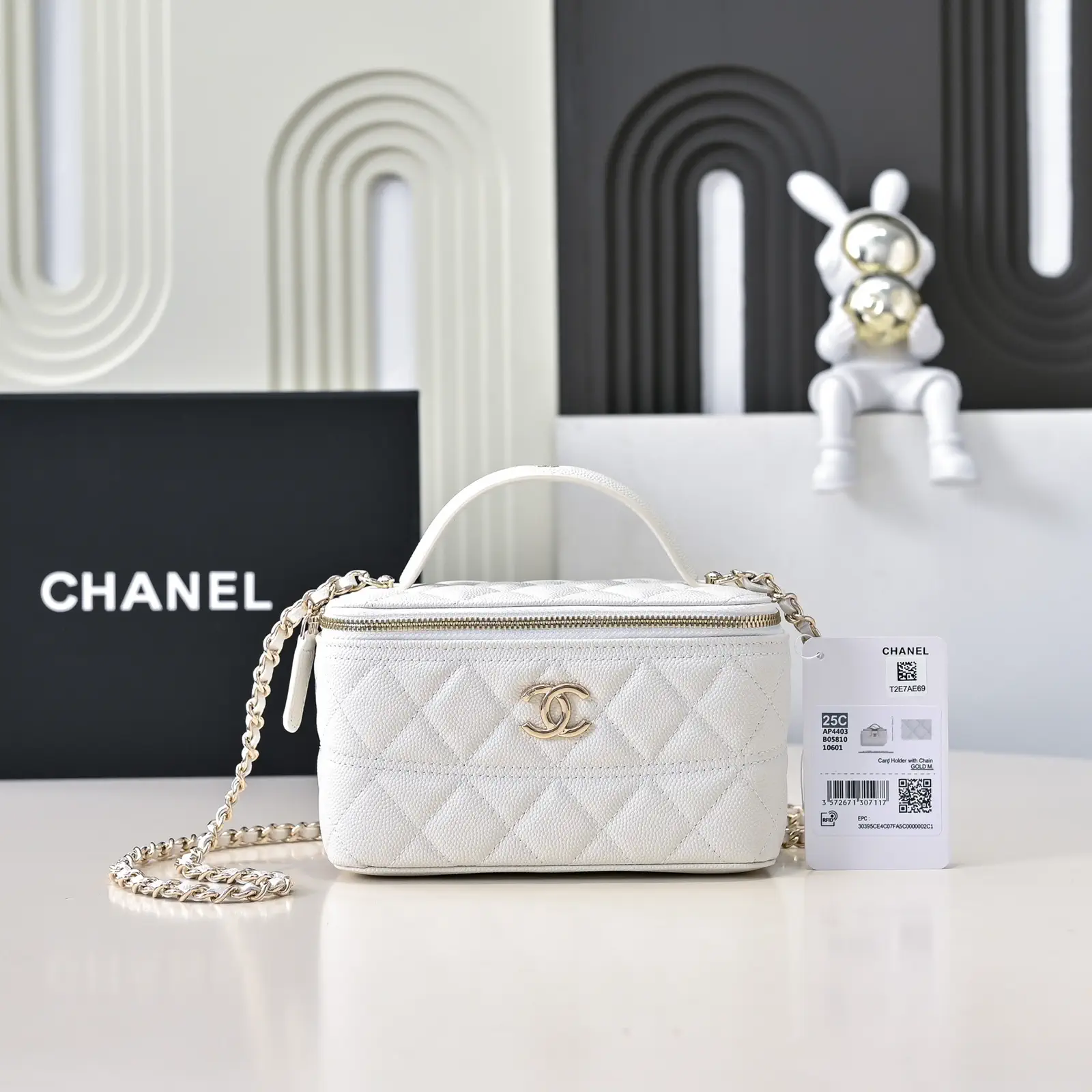Chanel Quilted Top Handle Chain Cosmetic Bag image 1