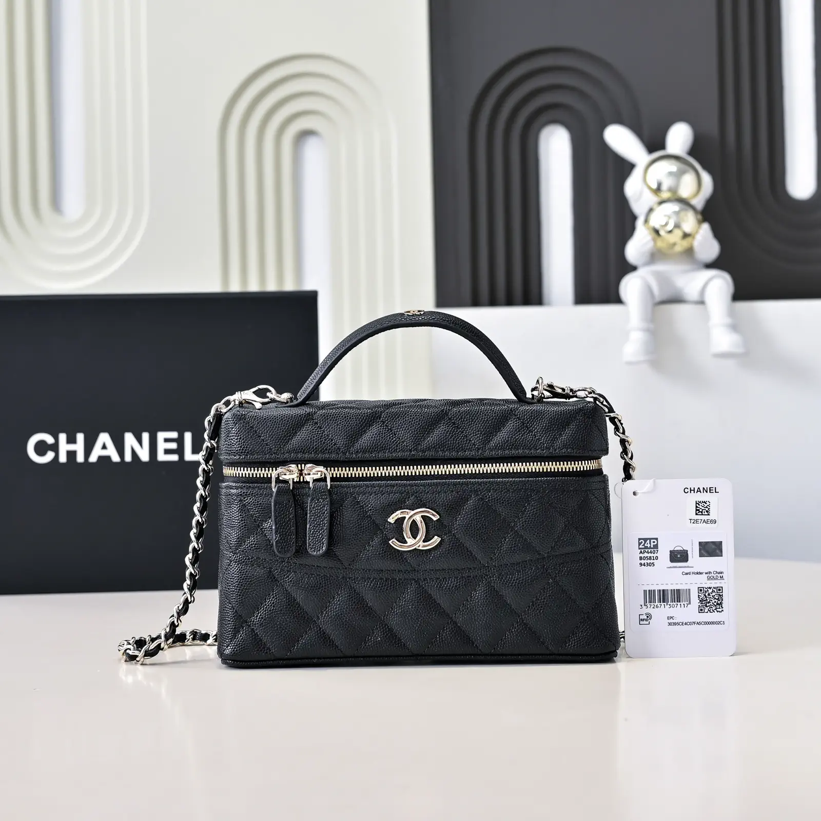 Chanel Quilted Caviar Leather Top Handle Chain Bag image 1