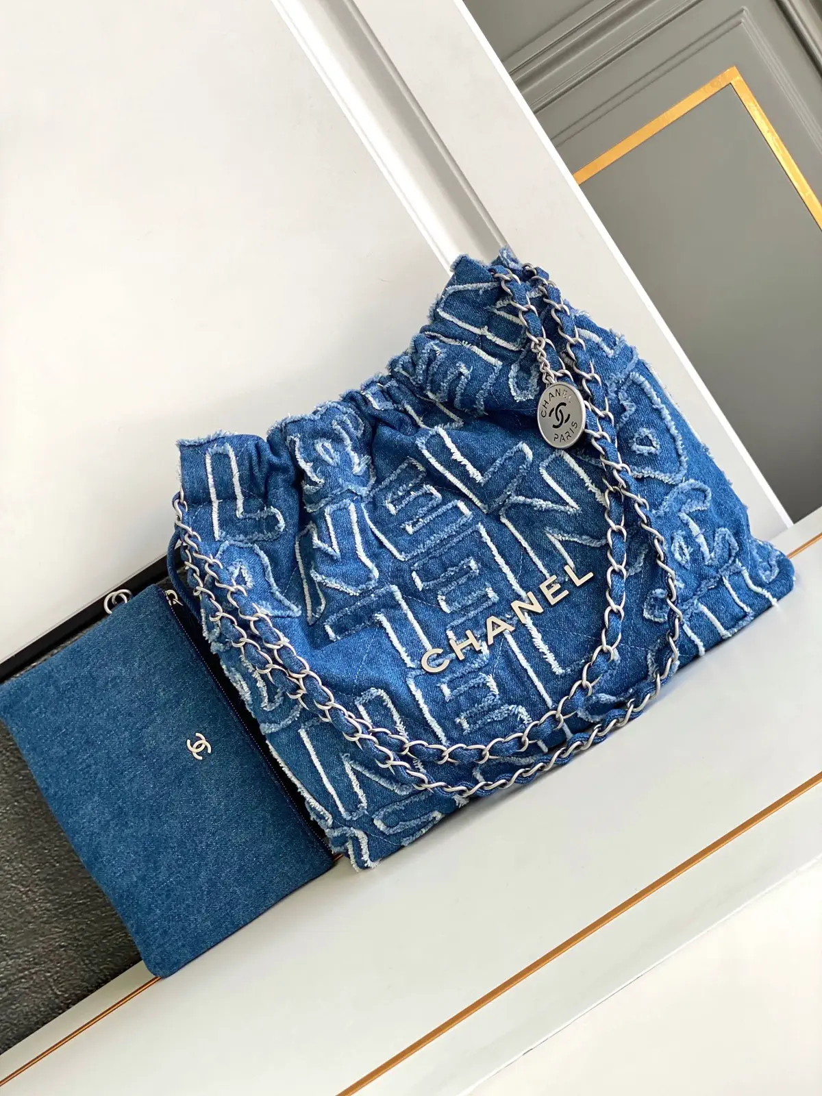 Chanel Denim Embroidered 22 Bag image 1