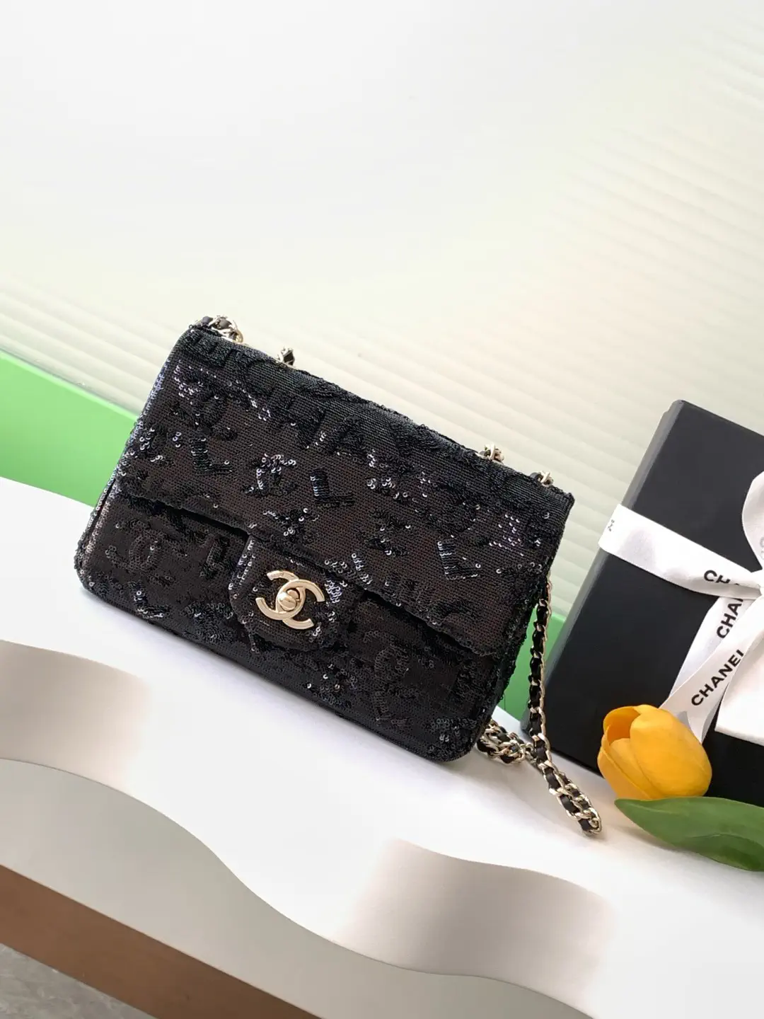 Chanel Sequin Logo Flap Shoulder Bag image 1