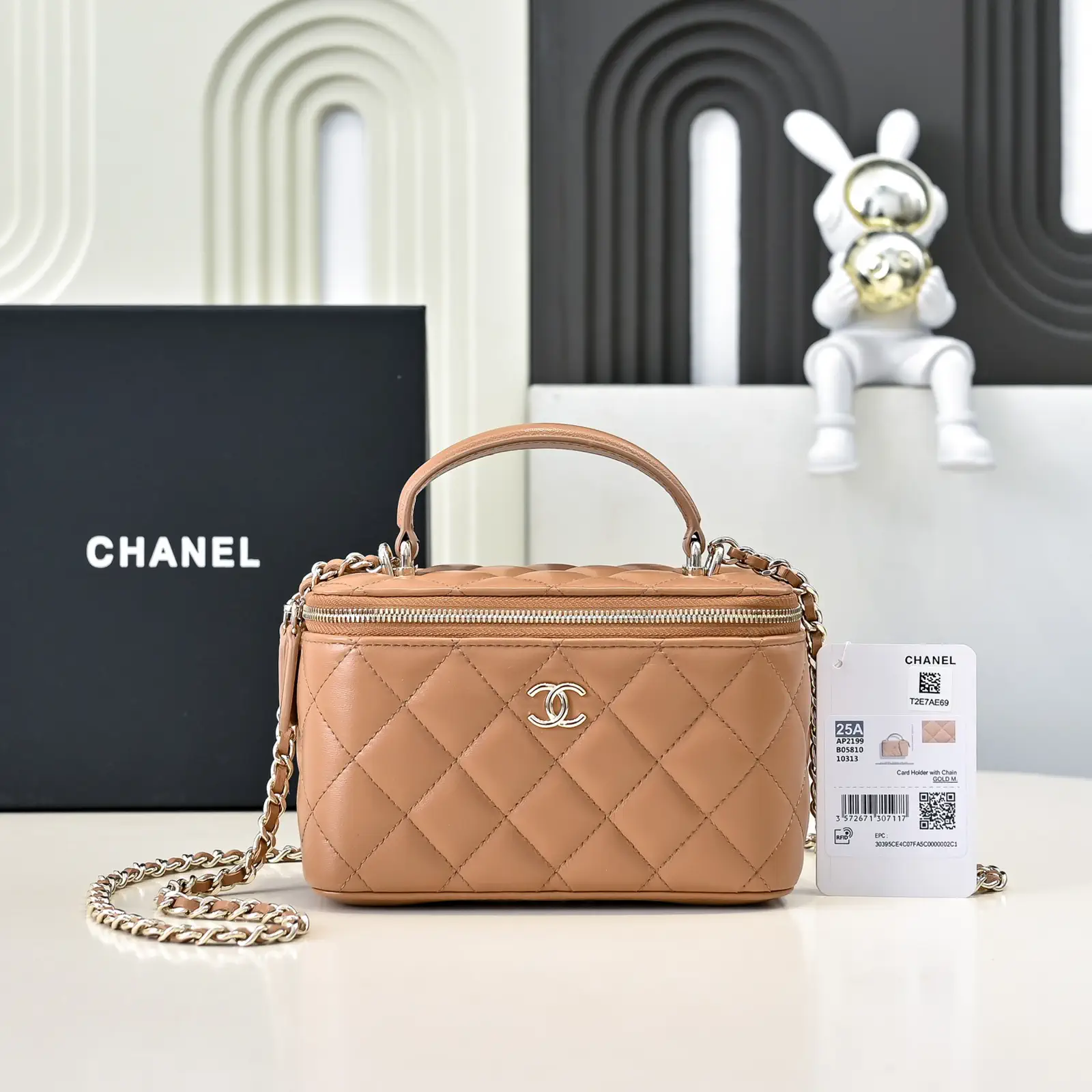 Chanel Quilted Top Handle Cosmetic Bag with Chain Strap image 1