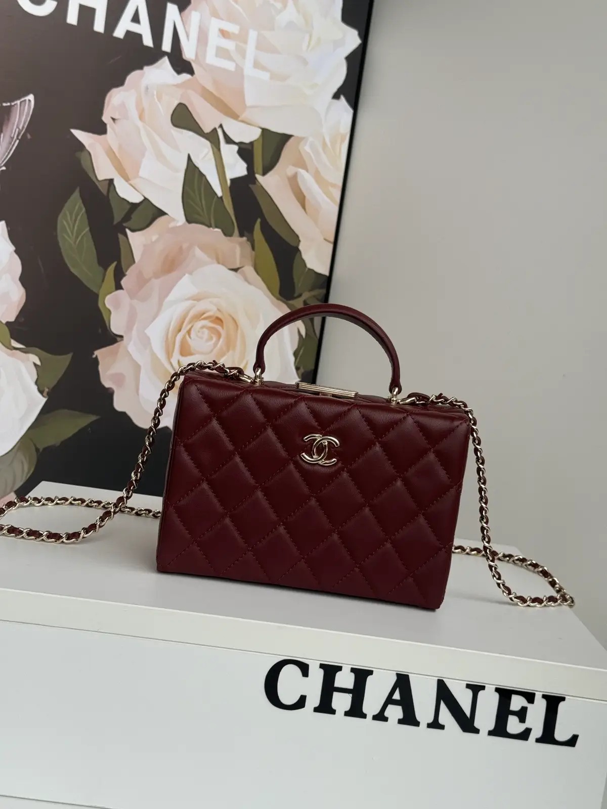Chanel Quilted Top Handle Bag with Chain Strap image 1