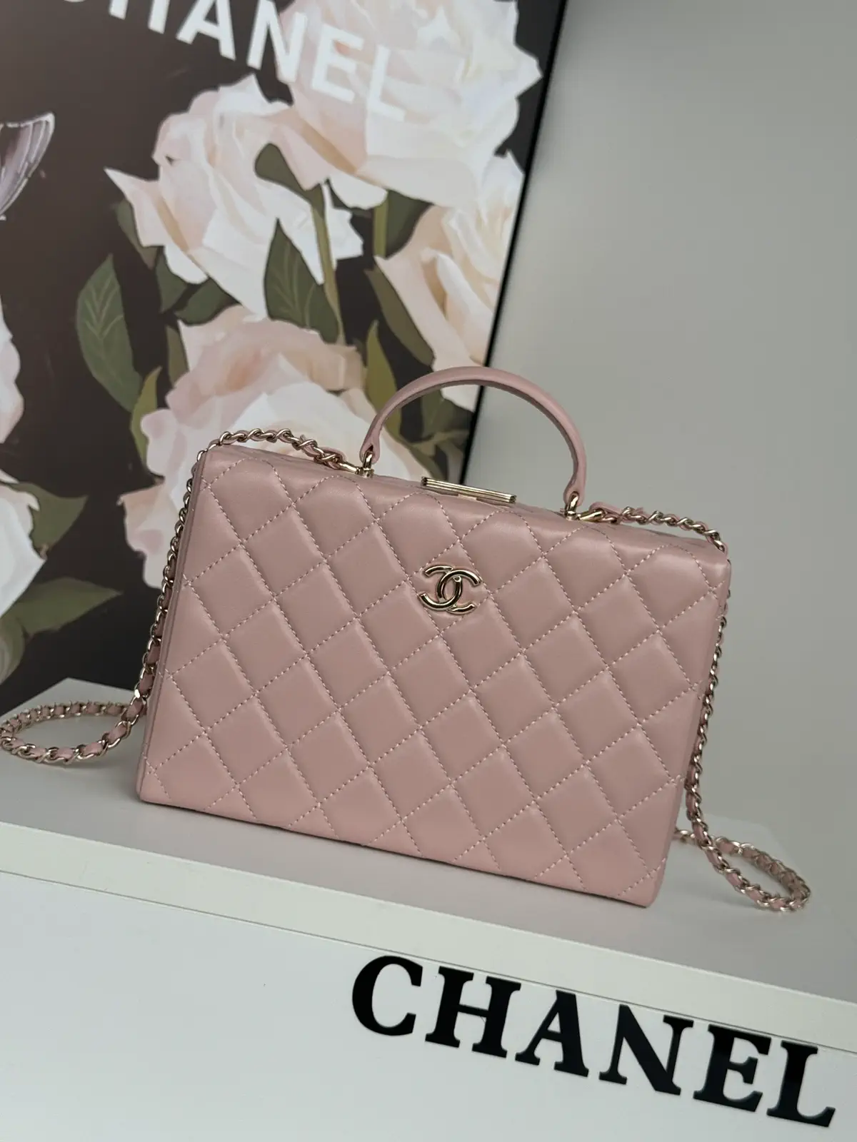 Chanel Quilted Top Handle Bag with Chain Strap image 1
