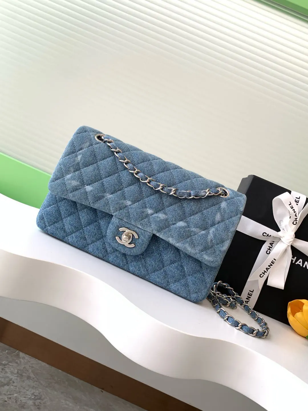 Chanel Quilted Denim Chain Shoulder Bag image 1