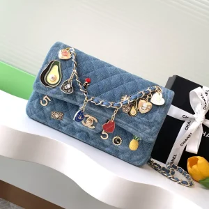 Chanel Quilted Denim Charm Flap Shoulder Bag image 1