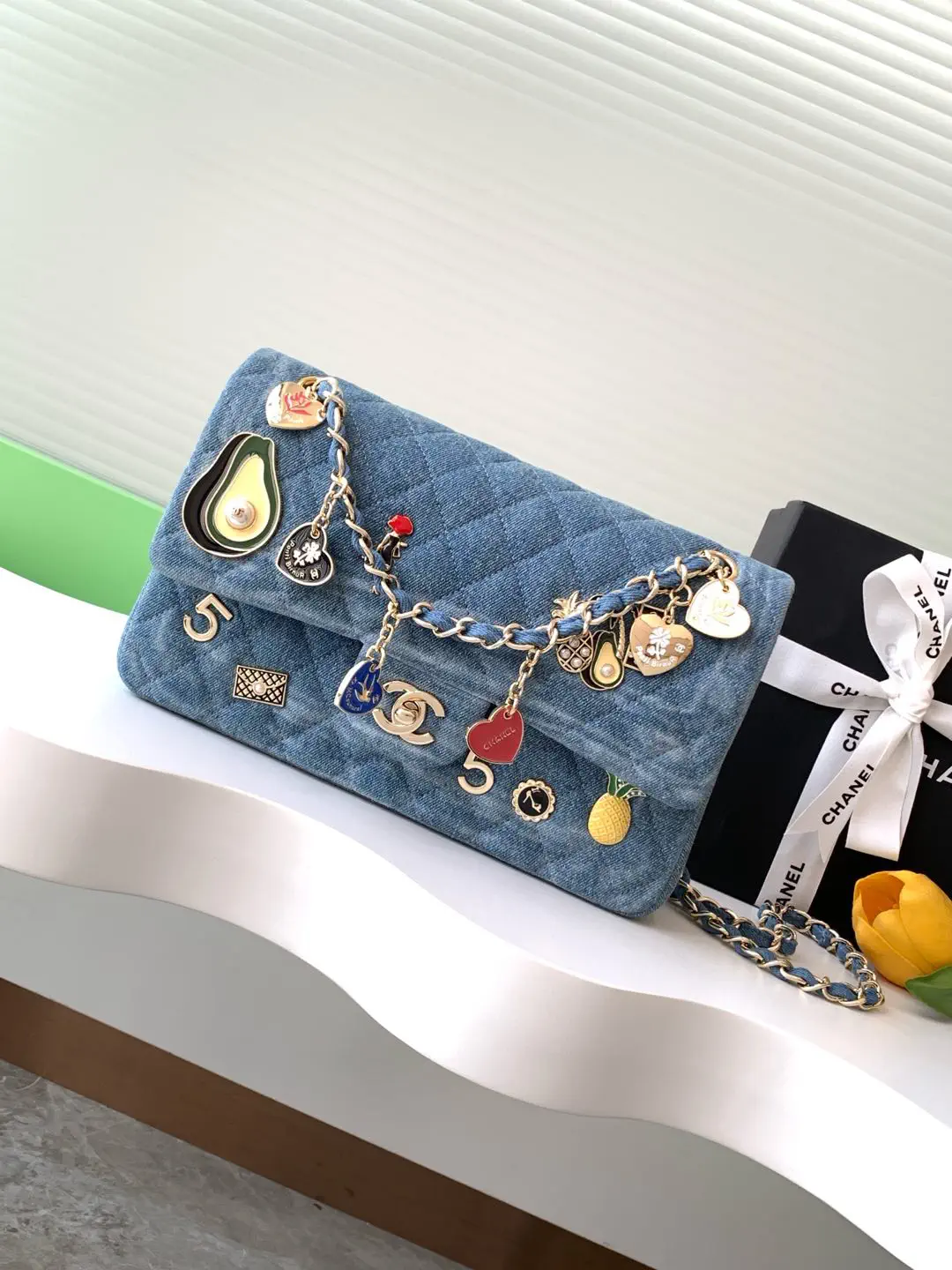 Chanel Quilted Denim Charm Flap Shoulder Bag image 1